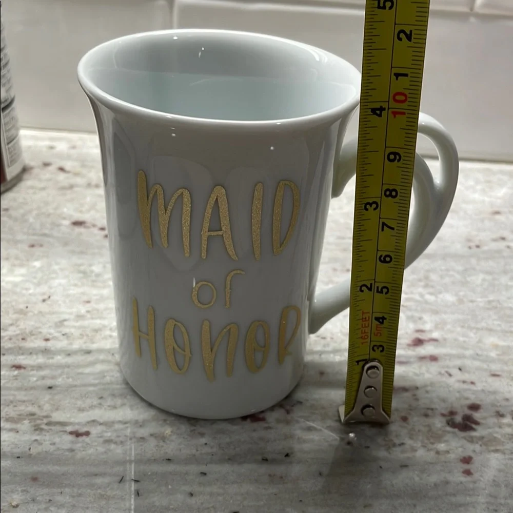Pier 1 Maid of Honor White and Gold Ceramic Mug
